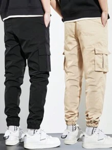 Manfinity Hypemode 2pcs Loose Fit Men Cargo Pants With Patch Detail - Black - View 2