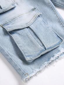 Manfinity LEGND 男士休闲简约牛仔短裤，日常穿着 - 藍色 - 查看 6