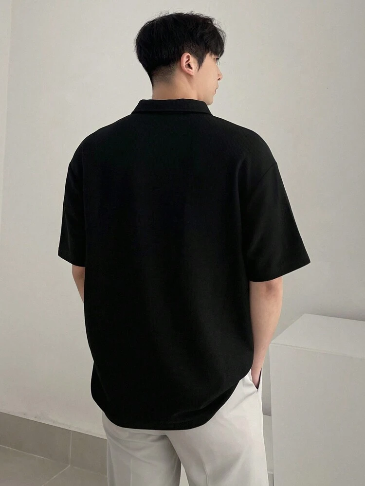 Men's Black Polo Shirt With People & Letter Print, Summer