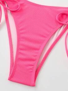 SHEIN 女士沙滩装，休闲度假吊带纹理仿珍珠纯色粉色比基尼两件套 - 粉色 - 查看 6