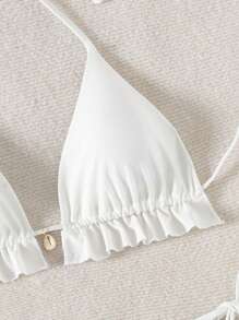 Swim Vcay 女士纯色荷叶边露背系带性感比基尼泳衣套装，夏季沙滩 - 白色 - 查看 7