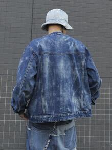 Manfinity EMRG 男士前扣长袖口袋简约休闲牛仔夹克 - 藍色 - 查看 2