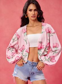 Becci Designer Boho Bohemian Pink Floral Print V-Neck Top Elegant Spring And Summer Top Vacation, Going Out, Festival, Ibiza Fits