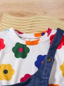 SHEIN 年轻女孩花卉印花短袖上衣和细肩带长裤两件套服装，休闲日常风格 - 彩色 - 查看 6