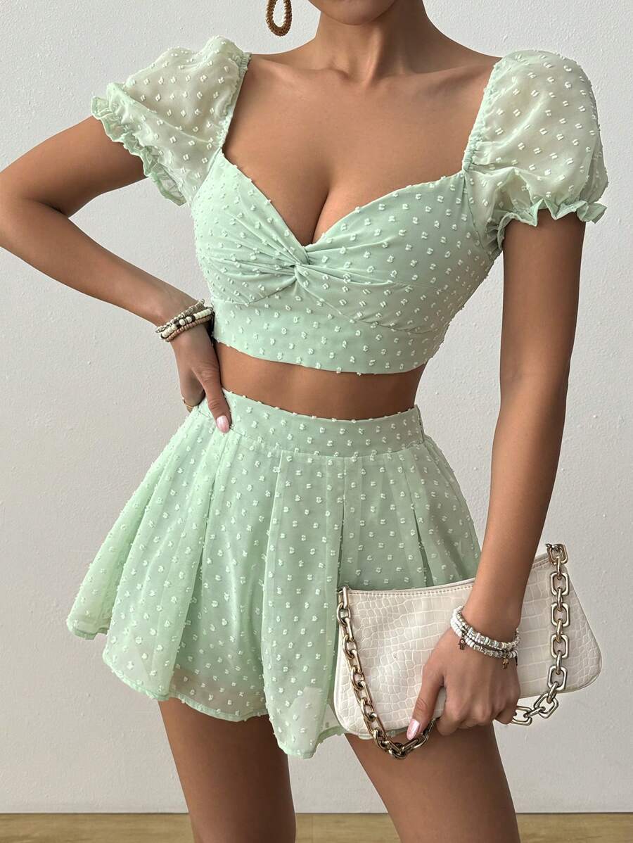 Breezaya 2 件套女士水钻结饰衬衫和迷你裙