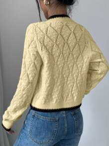 Chiquease French Style Casual Versatile 3D Diamond Pattern Long Sleeve Pullover Knit