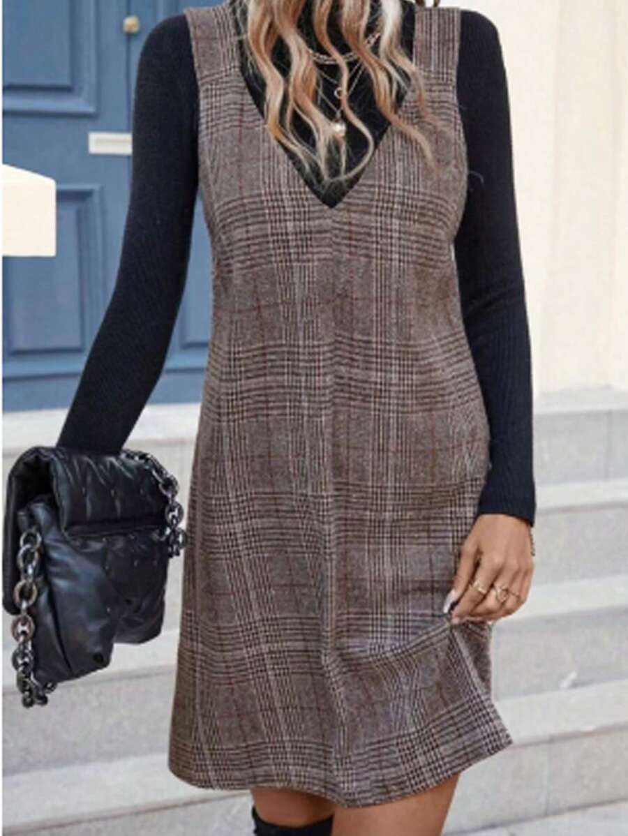 Vestido de moda minimalista y casual de talla grande, apto para uso diario - Café integral - Ver 1