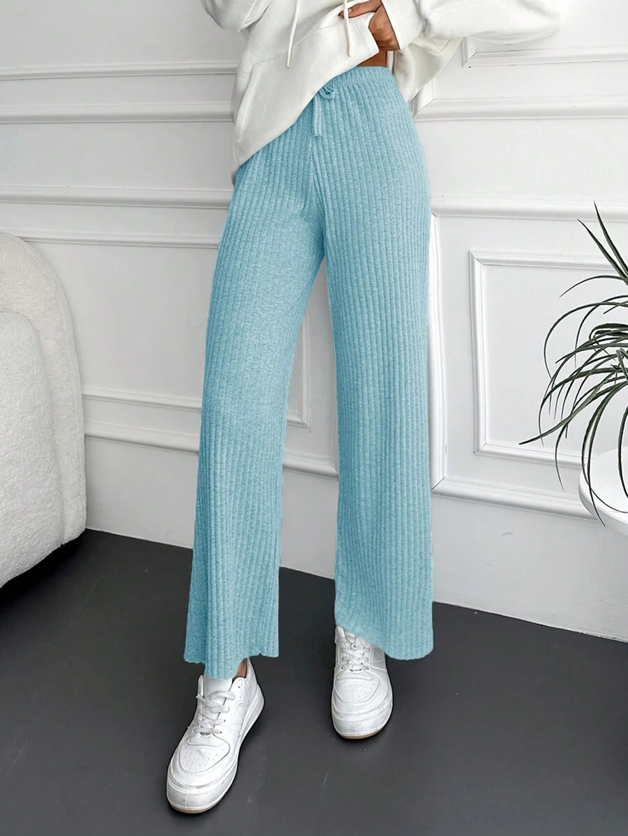 RueChic Tie Waist Straight Leg Pants - Hijau - View 1