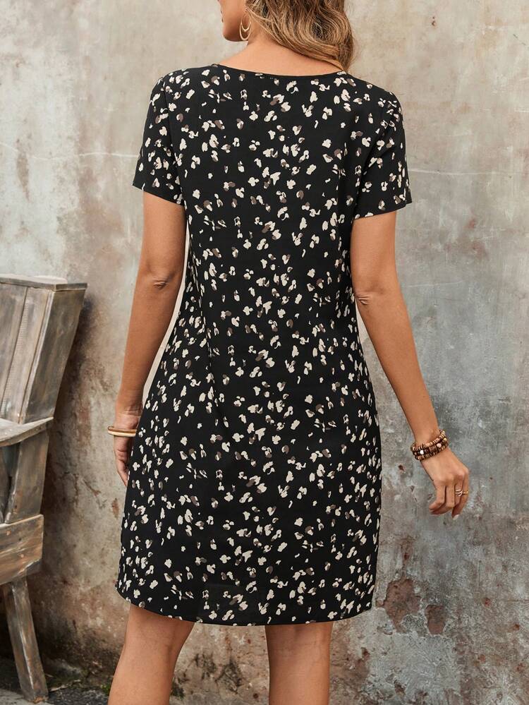 Women All Over Print Casual Vacation Dress With Pockets