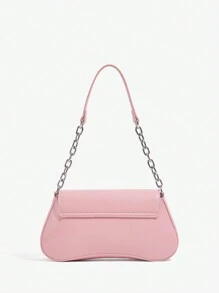 SHEIN ICON Ladies, Women Shoulder Bag, Hobo Bag, Fashionable, Personalized, Simple, Versatile, Street, Sweet And Cool Girls, Hot Girls, Y2k, Retro, Pink, Vintage, Metal Chain, Valentine's Day, Valentines - Pink - View 4