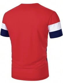 Manfinity Homme Camiseta casual de manga corta y cuello redondo para hombre, de color liso con panel contrastante en un diseño minimalista