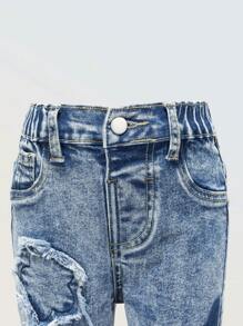 Girls Floral Patchwork Flare Jeans - Medium Wash