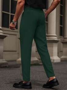 Manfinity Mode Men's Casual Suit Pants, Minimalist Style, Solid Color For Daily Wear - Dark Green - View 2