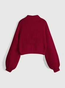 ROMWE Fairycore Women's Valentine's Day Spring Red Cottage-Core Deer Embroidered Sweater - Burgundy - View 4