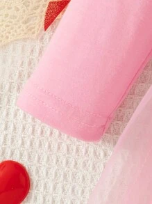 SHEIN Vestido informal de manga larga con estampado de letras y ribete de volantes para niña joven