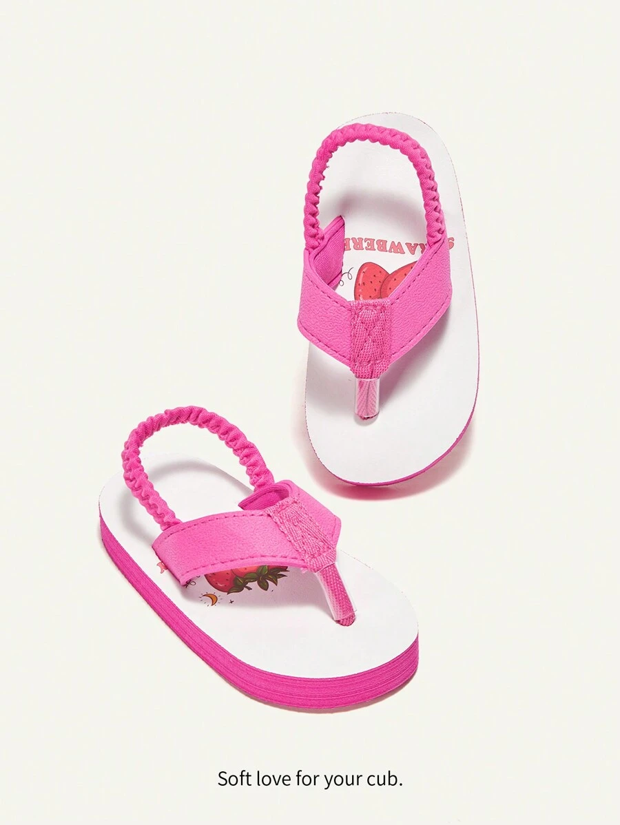 Cozy Pixies Summer Beach Holiday Open-Toe Elastic Back Strawberry Cartoon Pattern Flip Flops - Hot Pink - View 1