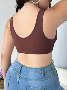 Soutien-gorge sans fil à bouton avant réglable grande taille - Lie de vin - Voir 2