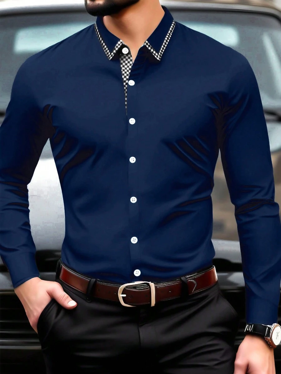 Manfinity Mode 男士撞色商务休闲衬衫，简约时尚，适合日常穿着