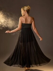 SHEIN 亮片缀饰开衩下摆连衣裙、摄影套装 - 黑色 - 查看 2