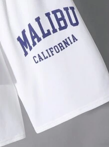 SHEIN Little Byeori 2 件套青少年男孩休闲韩版宽松字母图案 T 恤和短裤套装，适合通勤、上学、休闲、运动、春夏