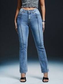 Denimoi Valentine's Day Spring Women's Front Button Pocket Sexy Star Fitted Jeans, Casual Everyday Wear, Designer - Blue - View 4