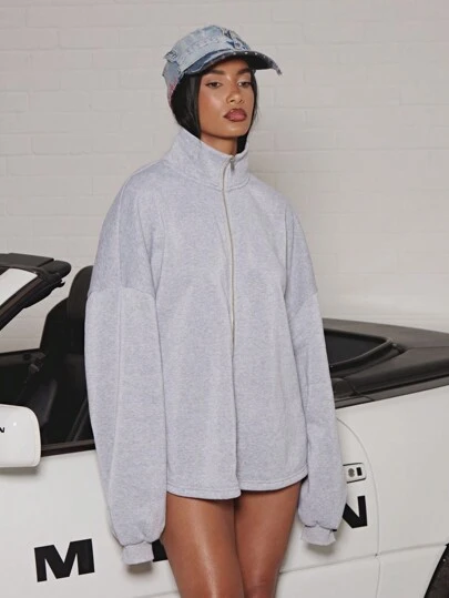 SUMWON WOMEN Zip-Through Funnel Neck Sweatshirt Oversized Athletic Lounge Wear Winter Sports Casual Streetwear High Collar Zip-Up Training Pullover Fall Fashion Essential