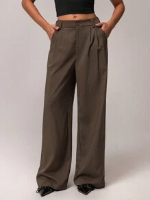 Forever 21 Women's Casual Solid Color Wide Leg Pants - Coffee Brown - View 6