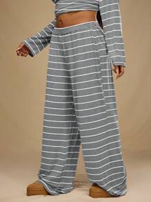 Forever 21 Plus Size Winter Losse Gestreepte Afslankende Casual Veelzijdige Comfortabele Brei Wijde Pijpen Nieuwjaar Uitgaan Broek