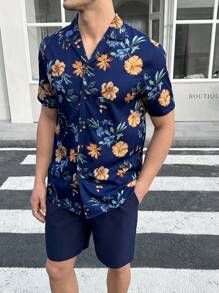 Manfinity NXTstreet 2 Pieces Men's Woven Fitted Regular Shoulder Lapel Long Sleeve Casual Shirt Set, Suitable For Summer. Shirt Set Summer Shirts Beach Shirt - Royal Blue - View 4