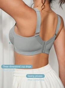 DesireSculpt 1pc Women's Comfort Soft Wireless Adjustable Strap Lift And Support Bra, With Wide Strap Lingerie - Grey - View 7