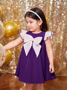 SHEIN 女婴圣诞连衣裙，编织蝴蝶结连衣裙，适合圣诞派对、聚会等场合 - 紫色 - 查看 4