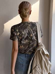 DAZY Women's Crew Neck Short Sleeve Printed Casual Blouse, Daily Wear