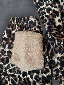 2pcs Women's Leopard Patchwork Jacket & Pants Set, Autumn/Winter