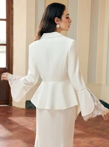 ZEYLAH WOMEN'S CONTRAST LACE ASYMMETRICAL HEM BLAZER - White - View 5