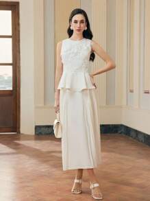 ZEYLAH WOMEN'S SLEEVELESS LACE PEPLUM BLOUSE, SPRING SUMMER - White - View 6