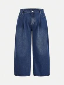 SHEIN PETITE CURVE Women's Plus Size Relaxed Fit Blue Denim Jeans - Blue - View 1