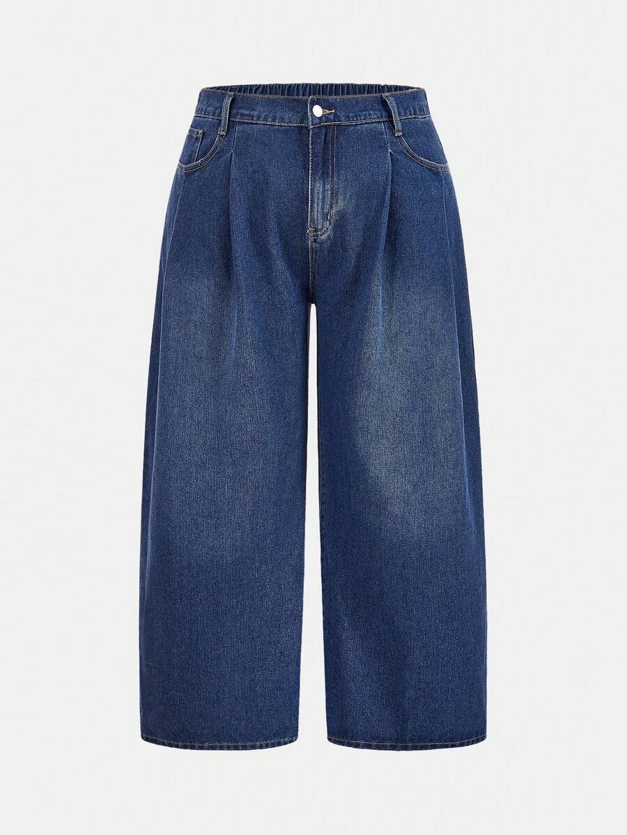 SHEIN PETITE CURVE Women's Plus Size Relaxed Fit Blue Denim Jeans - Blue - View 1