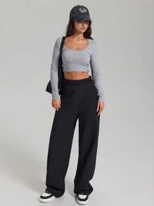 EURMUSE 女式纯色平角裤腰细节裤