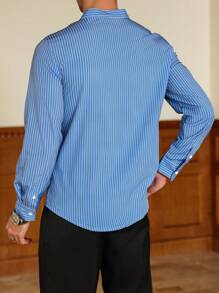 Manfinity Bizformal 男士立领前扣条纹休闲商务衬衫，纽扣男士衬衫男士修身衬衫男士精美衬衫男士正装衬衫