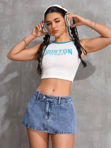 SHEIN ICON Women Denim Casual Short Skirt, Minimalist Fashion For Everyday Wear