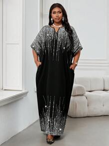 Fleurora Spring And Summer Autumn And Winter Elegant Party Commuting Office Colorful Woven Notched Ball Gown Short Sleeve Kaftan Dress Plus Size Dresses - Silver - View 4