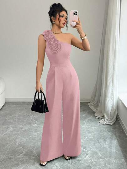 Rafferiza Mono de mujer de unicolor con cuello asimétrico, sin mangas y con estampado floral 3D
