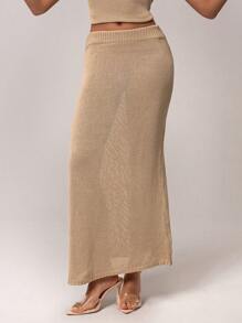 Forever 21 Women Solid Color Knit Sweater Skirt, Minimalist Design For Casual Everyday Wear