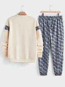 Manfinity VCAY 2pcs Men's Graphic Print Patchwork Loose Drop Shoulder Long Sleeve Hoodie & Drawstring Sweatpants Set