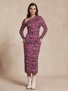 Almamuse 1pc Dames Slim Fit Schuine Schouder Lange Jurk