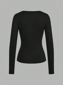 SHEIN EZwear Set de 4 Camisetas básicas de manga larga con cuello en V profundo y ajuste ceñido, apropiadas para primavera y verano - Multicolor - Ver 10