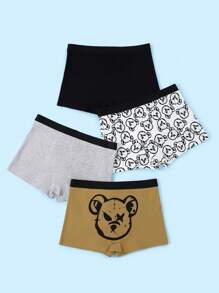 4pcs/Pack Stylish Graphic Animal Print Boxer Briefs For Tween Boys - Multicolor - View 2