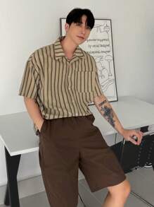 DAZY 男士条纹衬衫和纯色短裤搭配套装，夏季 - 彩色 - 查看 7