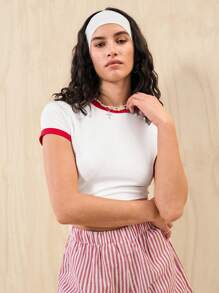 Muchica Round Neck Ringer Tee - White - View 1