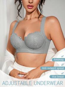 DesireSculpt 1pc Women's Comfort Soft Wireless Adjustable Strap Lift And Support Bra, With Wide Strap Lingerie - Grey - View 6